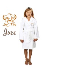 Orange Lion Cartoon Design & Custom Name Embroidery on Kids Hooded Bathrobe